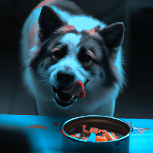 תמונה של כלב אוכל בשמחה את האוכל שלו