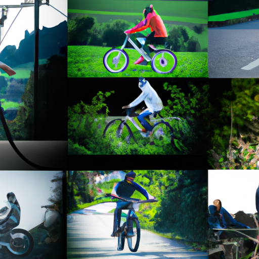 1. קולאז' המראה אנשים שונים רוכבים על אופניים חשמליים בסביבות שונות, כגון רחובות ערים, אזורים כפריים ושבילי הרים